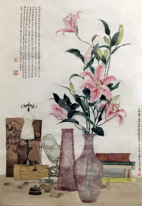 王依雅|《百合花沉思录》|66.0 x 97.0 cm| 纸本设色